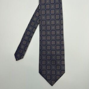 Daniel Craig Blue Brown Geometric Silk Necktie Mens One Size